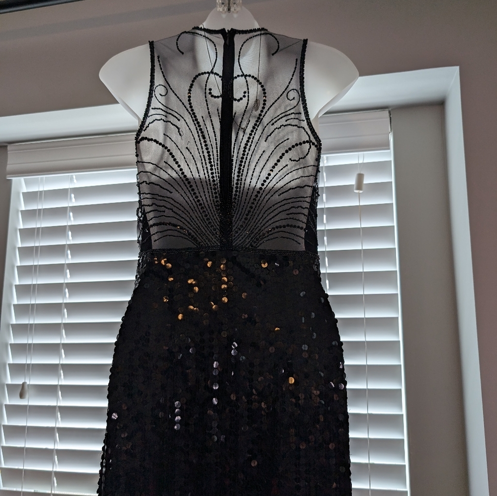 RARE NITELINE Della Roufogali Black Beaded Sequin Maxi/Midi Dress Vintage Size 4 - Picture 4 of 16